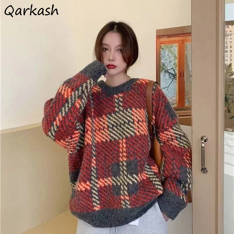 Pullovers Women Plaid Thick Winter Sweater Teens Retro Unisex Ulzzang  Vintage Lazy Japanese Style Harajuku Gentle All match Ins| | - AliExpress