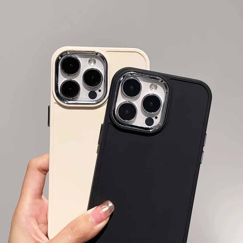 Electroplate Lens Bumber Phone Case For IPhone 14 13 12 11 15 Pro X XR XS Max 7 8Plus Solid Color Silicon_voghion.com
