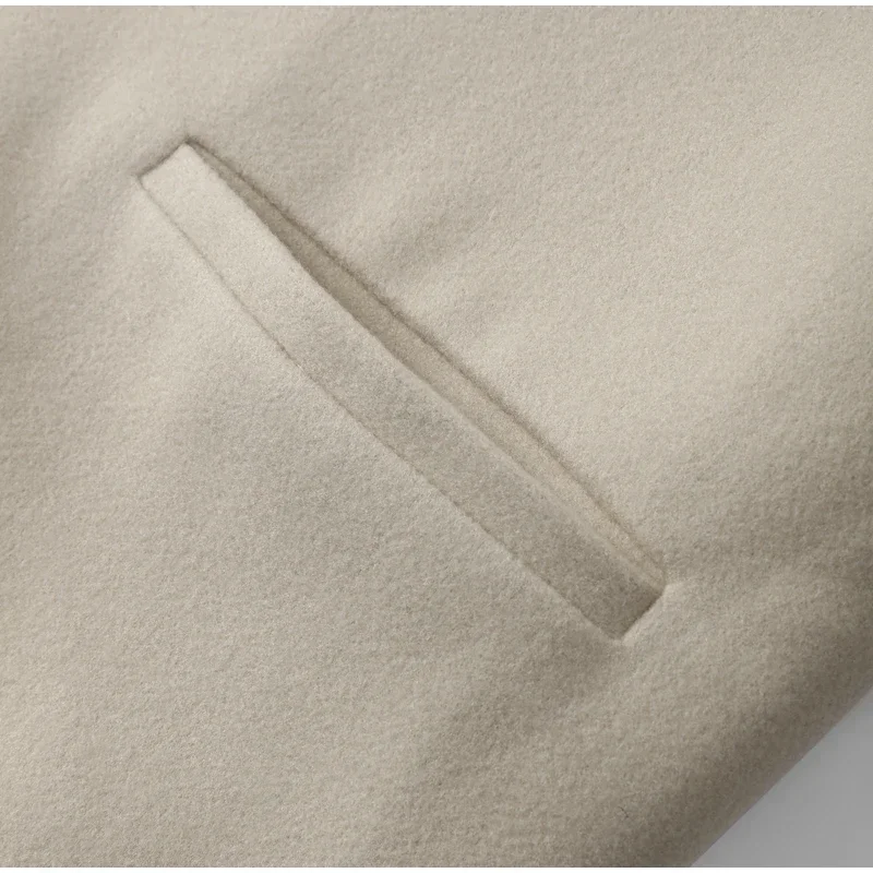 Abrigo largo de lana con borlas para mujer, chaqueta holgada de manga larga con solapa y botonadura sencilla, color marrón, primavera 2025