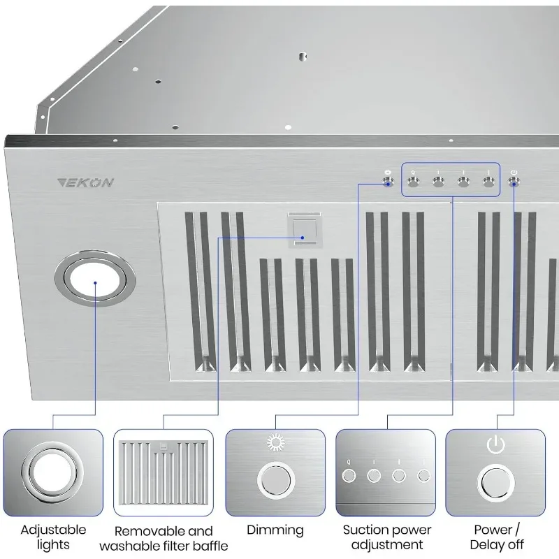 Range Hood Insert, EKON NAB01-30IN 900CFM Built-in Range Hoods Ducted/Ductless with 4-Speed Soft Touch Panel Control 5