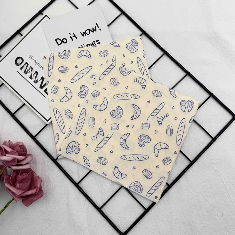10/20pcs 33cm 2-ply croissant printed napkins baking party colored paper cups flower origami DIY Decoupage Paper