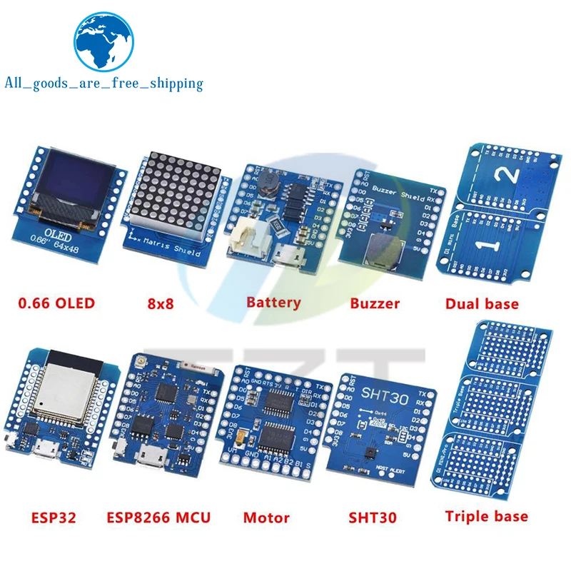 TZT Esp8266 D1 Mini Pro Wifi Nodemcu Datenlogger Schild Ds1307 Batterie 0,66 Oled Dc Power Summer V1.0,0 Dual Basis Für Wemos