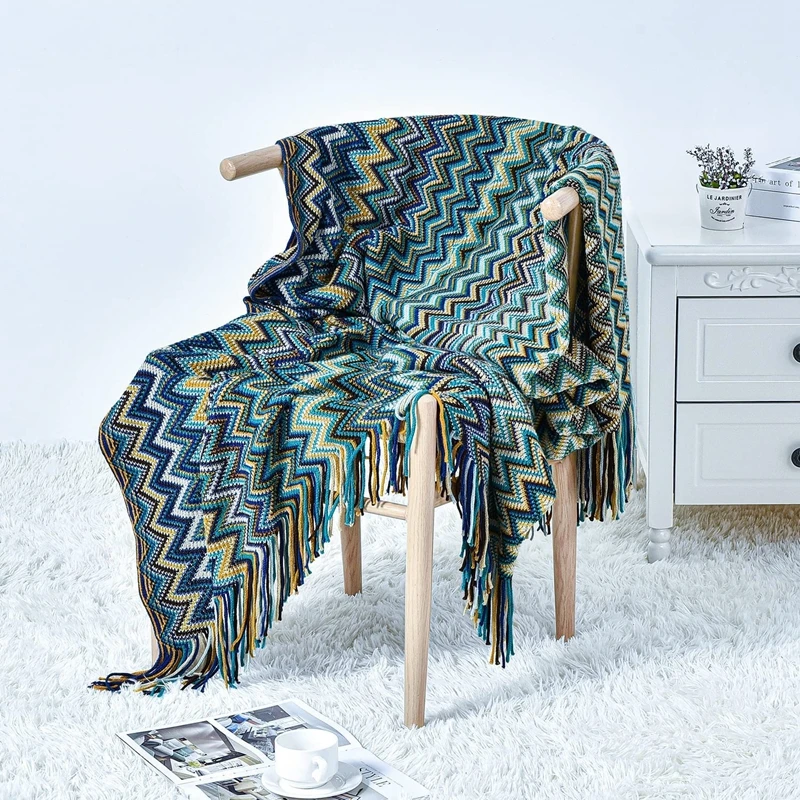 بطانيات بوهيمية منسوجة بوهو مع شراشيب، مريحة وخفيف...