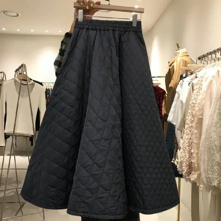 High Elastic Waist Quilted Cotton Jupe Black Skirt Korean Style Long s Women Y2k  Faldas Mujer Plaid Harajuku Vintage