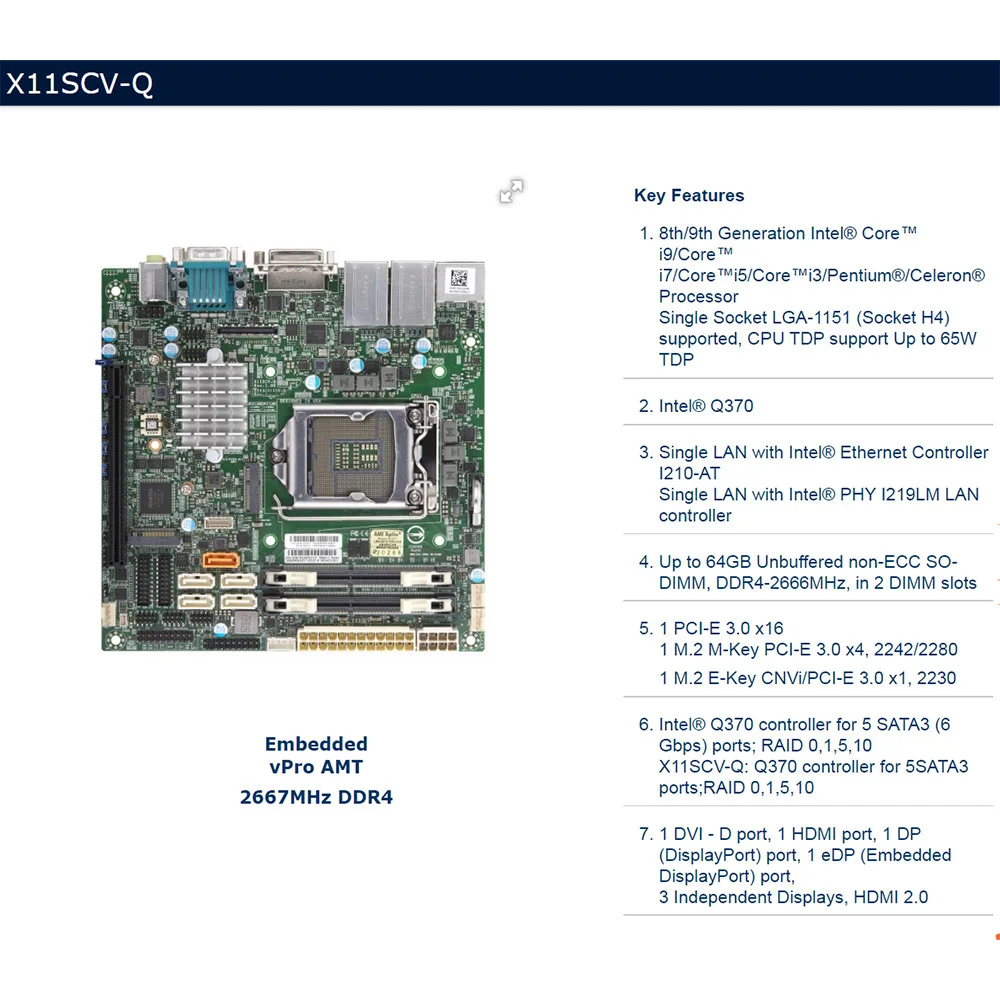 X11SCV Q F r Supermicro Einzel buchse Server Motherboard Intel Q370 LGA 1151 DDR4. 9th Generation i9 i7 i5 i3 perfekte Getestet