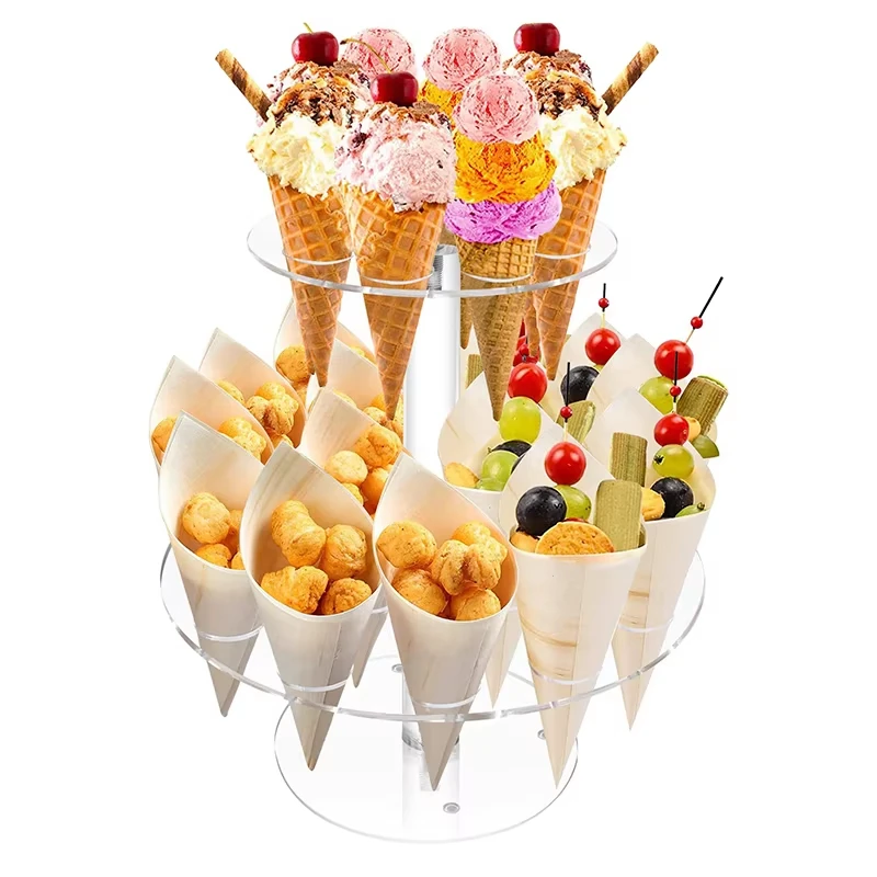 16/24 Holes Acrylic Ice Cream Stand Wedding Party Ice Cream Cone Holder Double-Layer Cupcake Popcorn Rack Buffet Display Stand 6