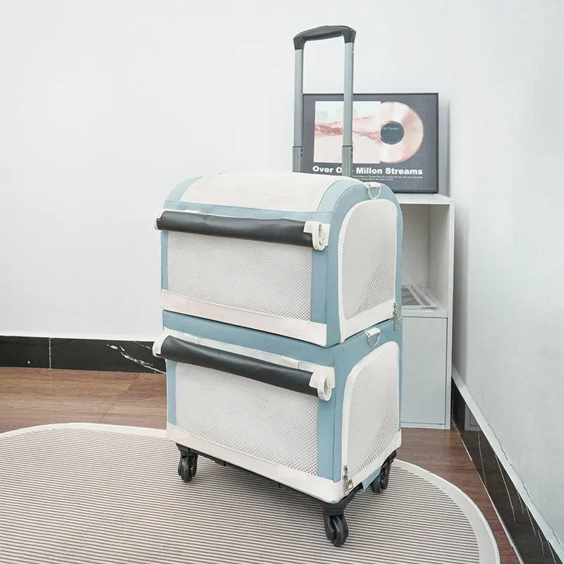 2-layer Design Cat Basket Breathable Comfortable Transport Case High Aesthetic Pet Trolley Box for Convenient Travel Pet Trolley