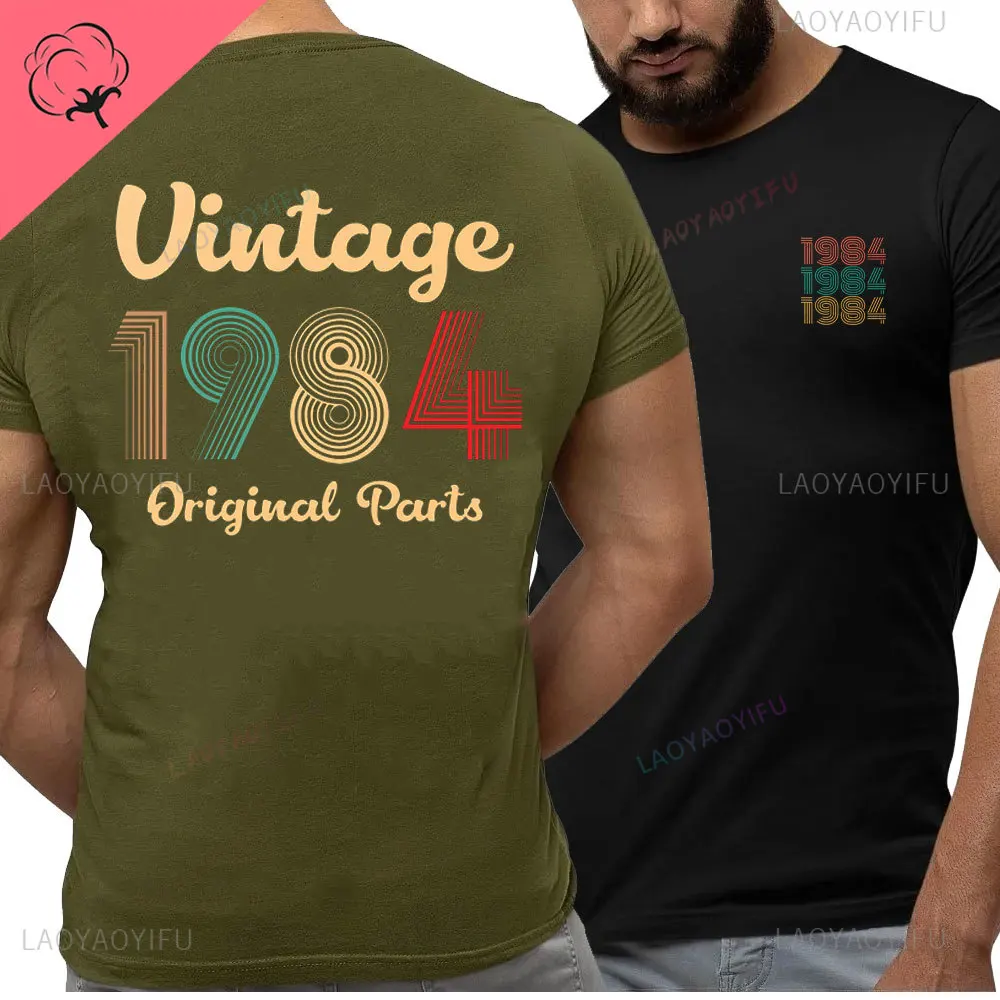 thumbnail image 1 of Camisa de algodón de 40 cumpleaños para hombres, camisetas con estampado de leyendas nacidas en 1984, Vintage de 40 años, pecho izquierdo, espalda completa, 1 of 5