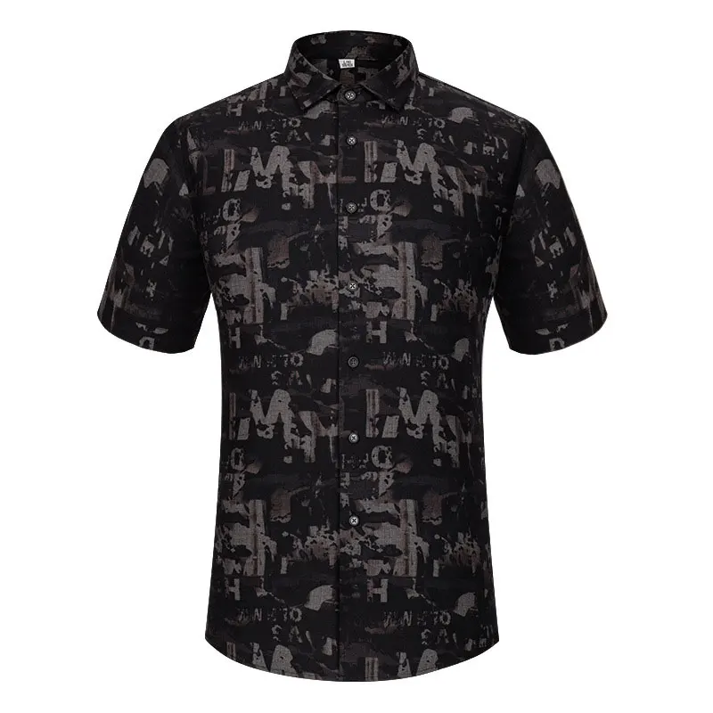 Summer New Men Short Sleeve Stretch Bamboo Fiber Dress Shirts Printed Soft Fashion Social Thin Smart Casual Shirt For Men