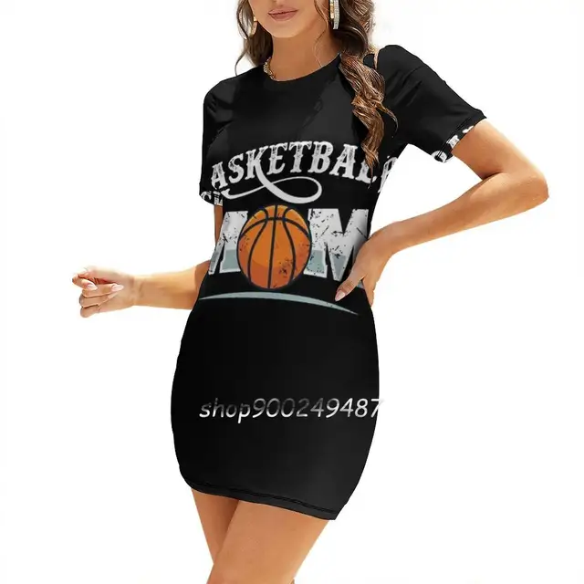 Basketball Mom T-Shirt Square Neck Dress Cute Loose Print Dresses Elegant  Beach Party Dress Basketball Basketball Lover