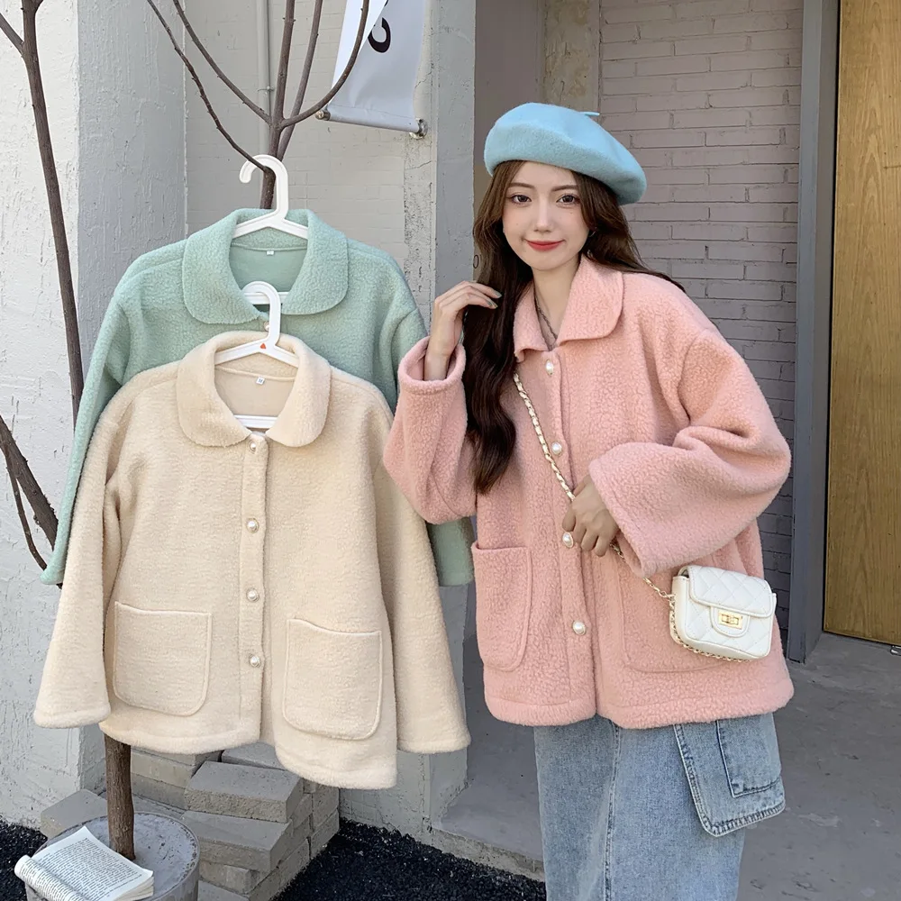 

2022 Korean Cashmere Jacket Women's Loose Warm Parka Harajuku C Autumn Winter Women's Clothing Coats Woman Lady Outerwear