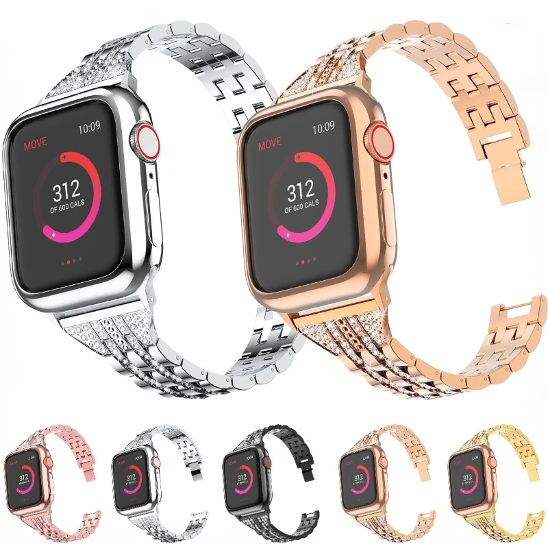 Metal Strap For Apple Watch 8 7 Band 45mm 44mm 41mm 40mm Sports Stainless Steel Diamond Bracelet Band iWatch 6 5 4 SE 42mm 38mm