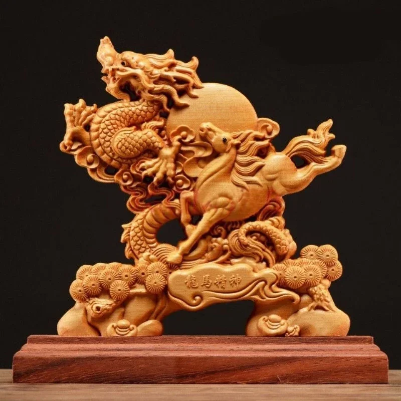 

High 20cm Wooden Animal Dragon Horse Spirit Decoration Ornaments Crafts Home Living Carving Arts Gifts