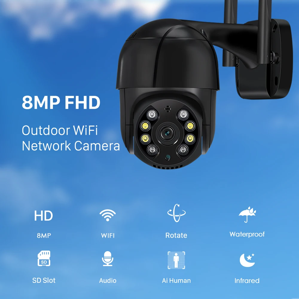 BESDER 4K 8MP 5MP Ultra HD PTZ WiFi IP Camera AI Human