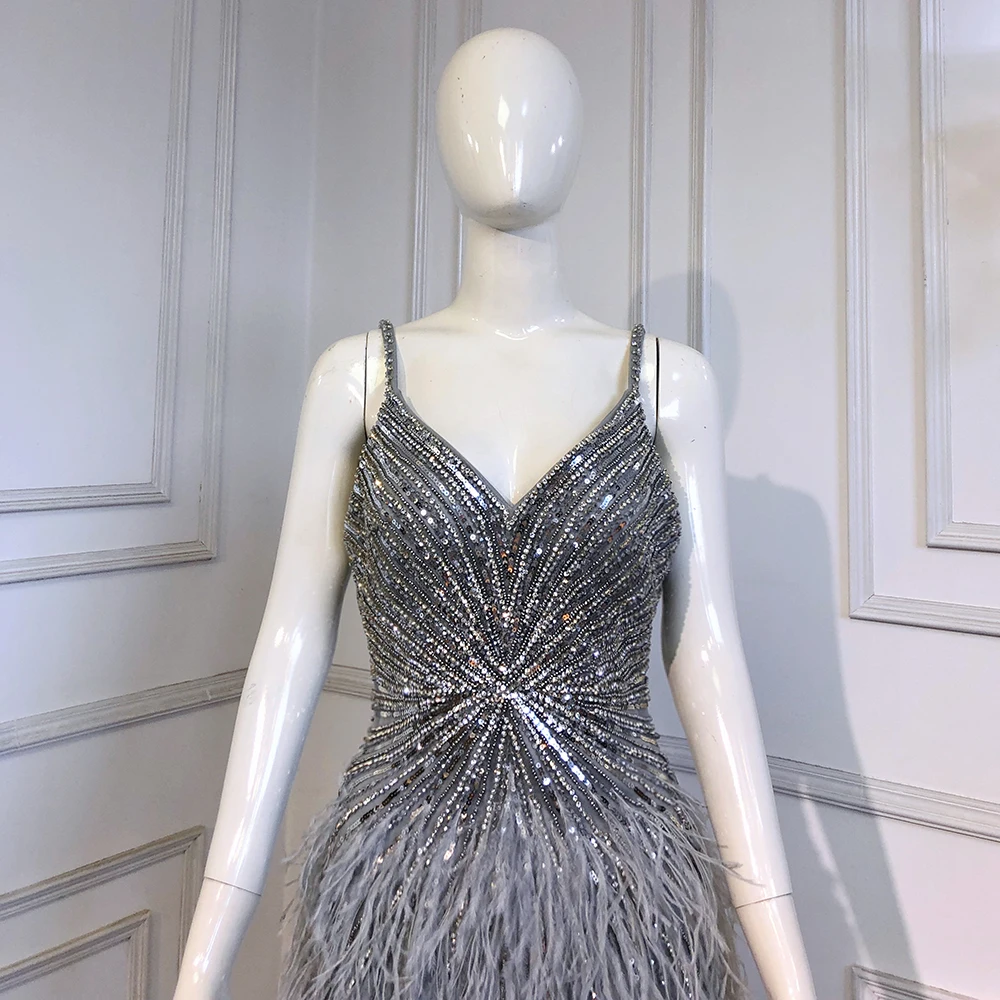 Sleeveless Short Dresses Beaded Feathers Mermaid Cocktail Gowns For Women Party Serene Hill LA70766