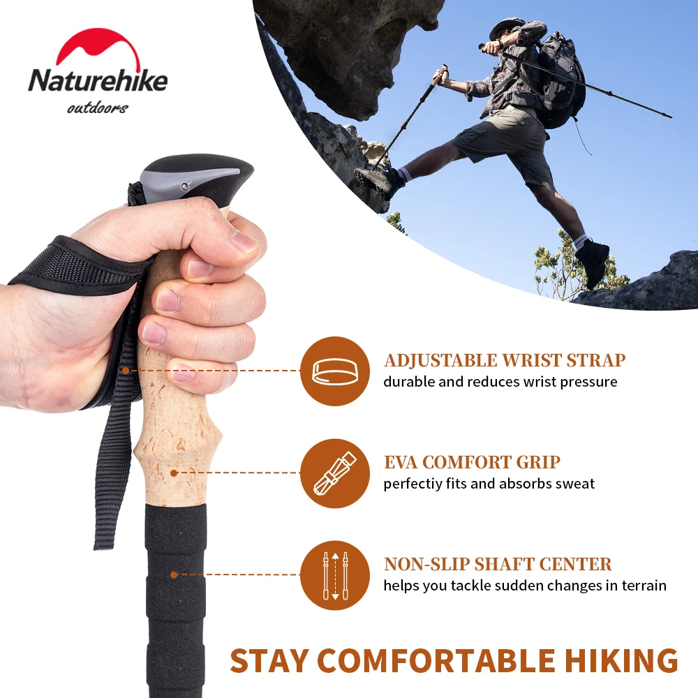 Naturheike Walking Pole Folding Carbon Fiber Telescopic Stick Ultralight Portable Climbing Poles Outdoor Camping Hiking Stick