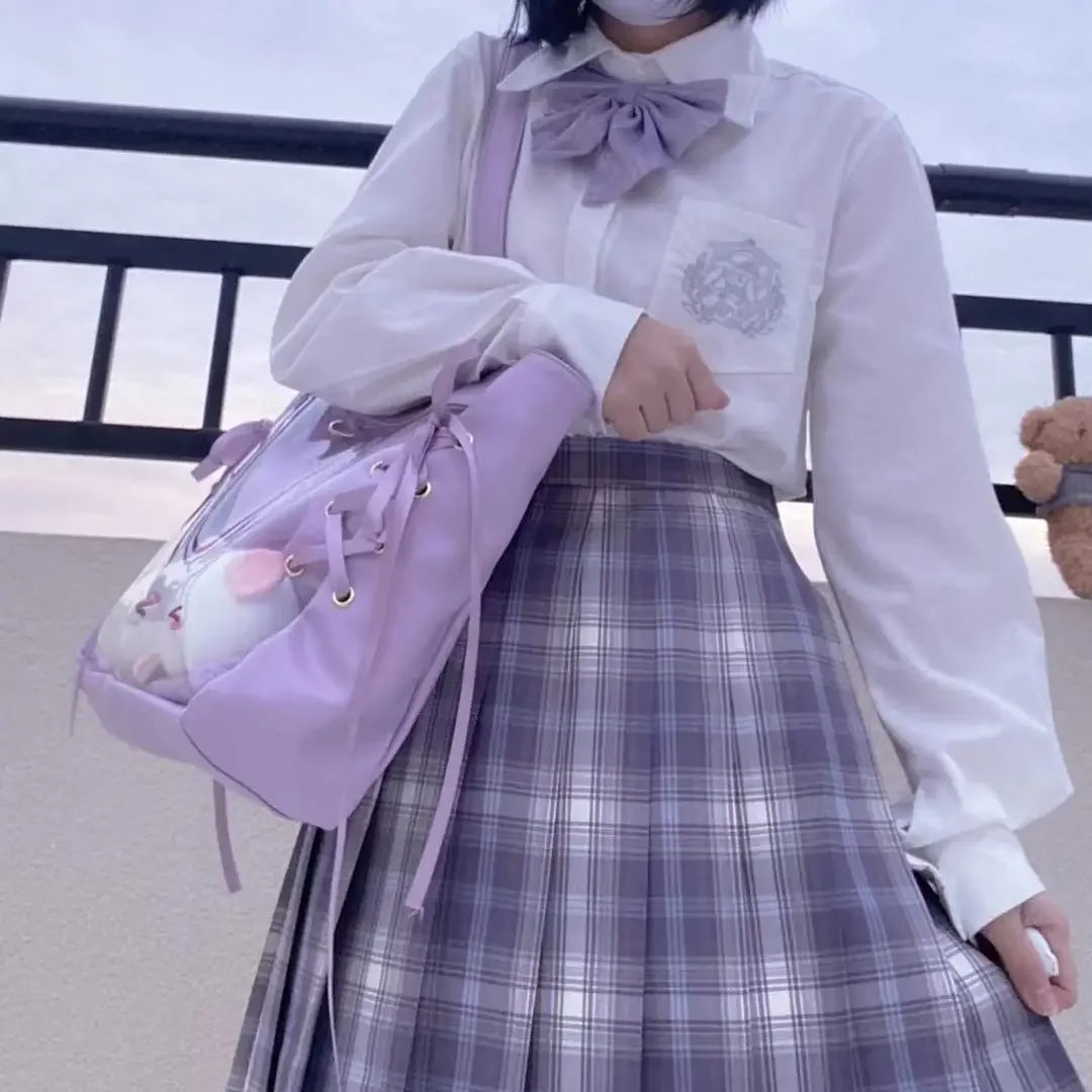 Japnese New Fashion Ita Bags Sweet See Through Lolita Handbags Women JK Uniform Shoulder Bags Bandage Design Bolso Mujer