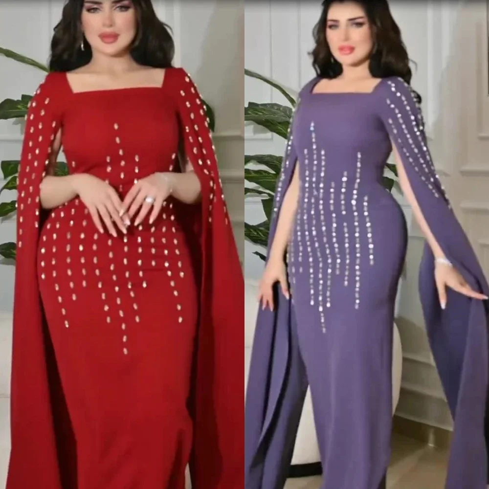 

Yipeisha Prom Dress Elegant High Quality Square Sheath Formal Ocassion Gown Beading Anke Length Charmeuse Evening Dresses