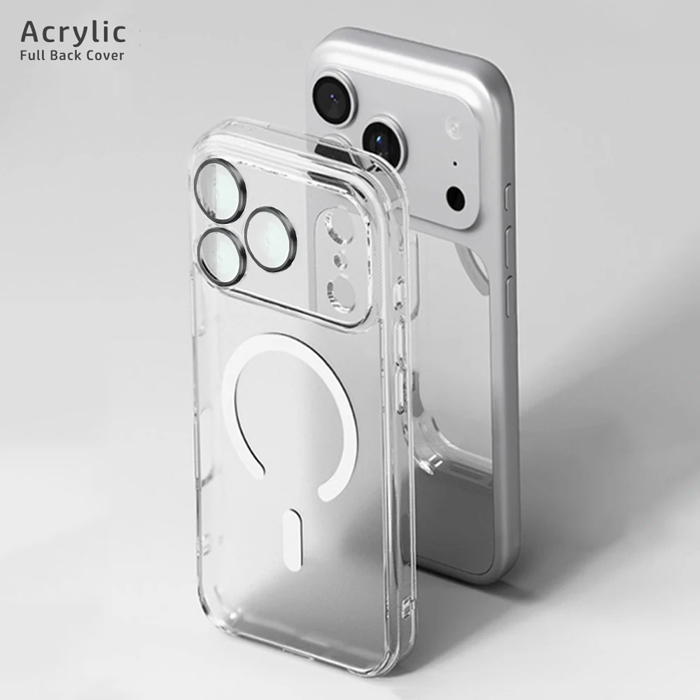 Luxury Wireless Magnetic Clear Acrylic Case with Full Back and Camera Lens Protection