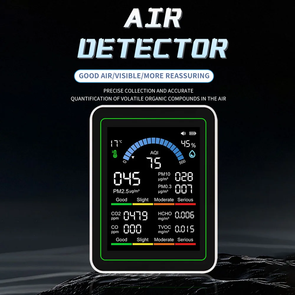 home Newly upgraded 10-in-1 air detector with 24-hour battery life PM2.5 formaldehyde TVOC temperature and humidity CO2 detector