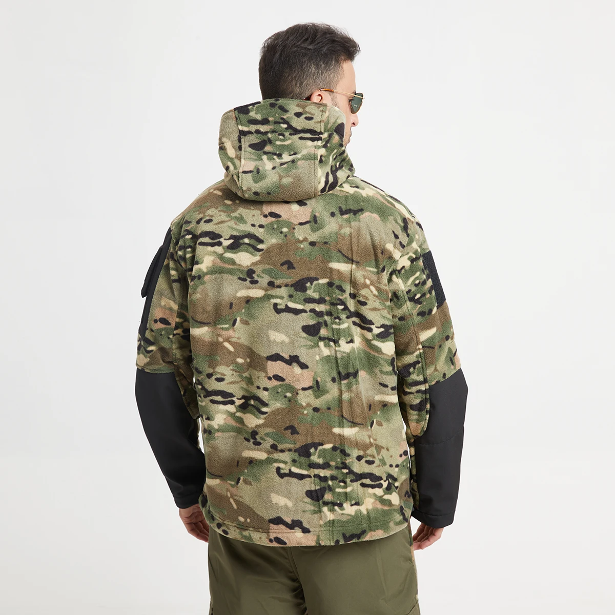 Spring Winter Fleece Jacket Mens Tactical Fleece Jackets Multiple pockets Full-Zip Up Outdoor Windproof Hooded Warm Work Coat