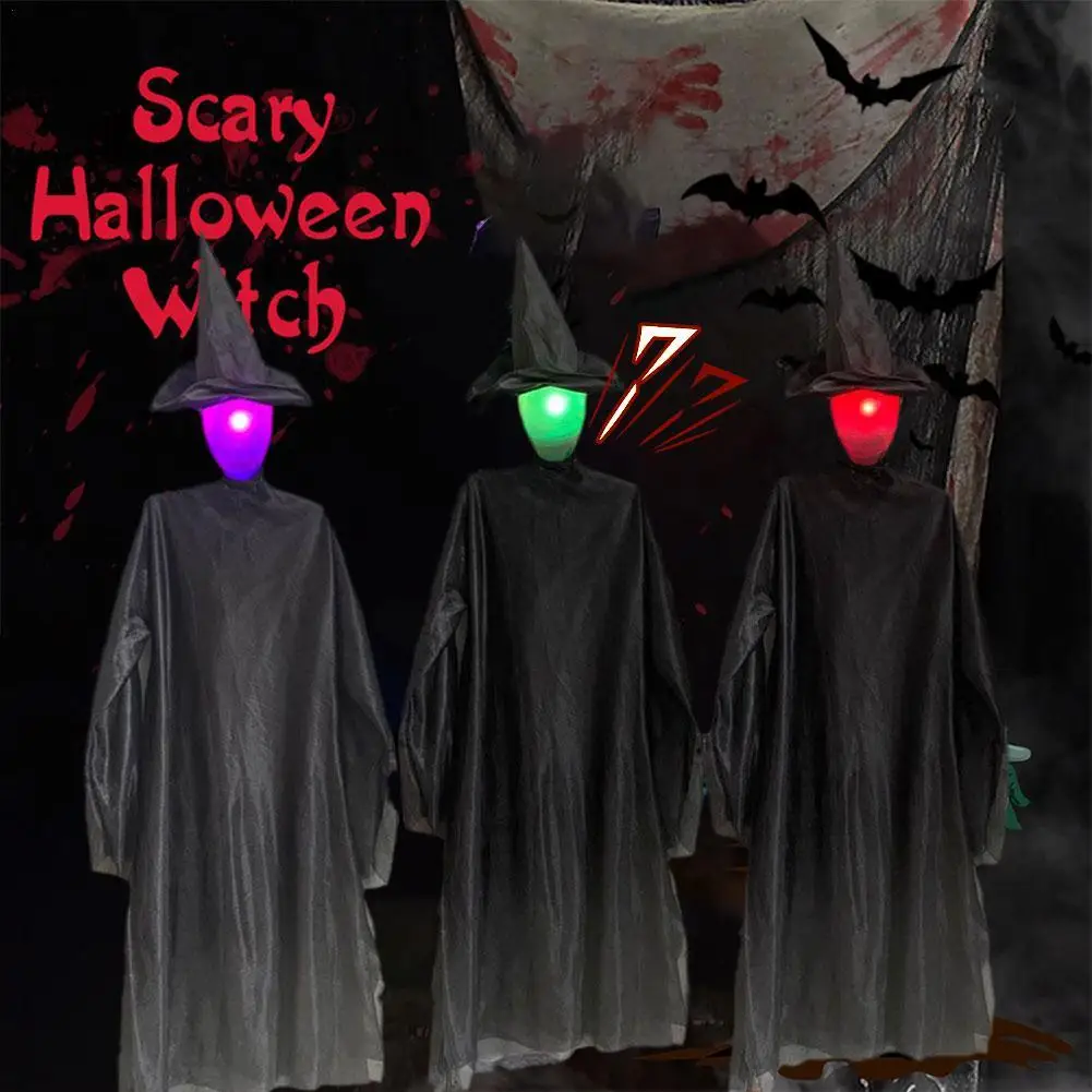 

120CM Light-Up Witches with Stakes Halloween Decorations Outdoor Holding Hands Screaming Witches Sound Activated Sensor Decor