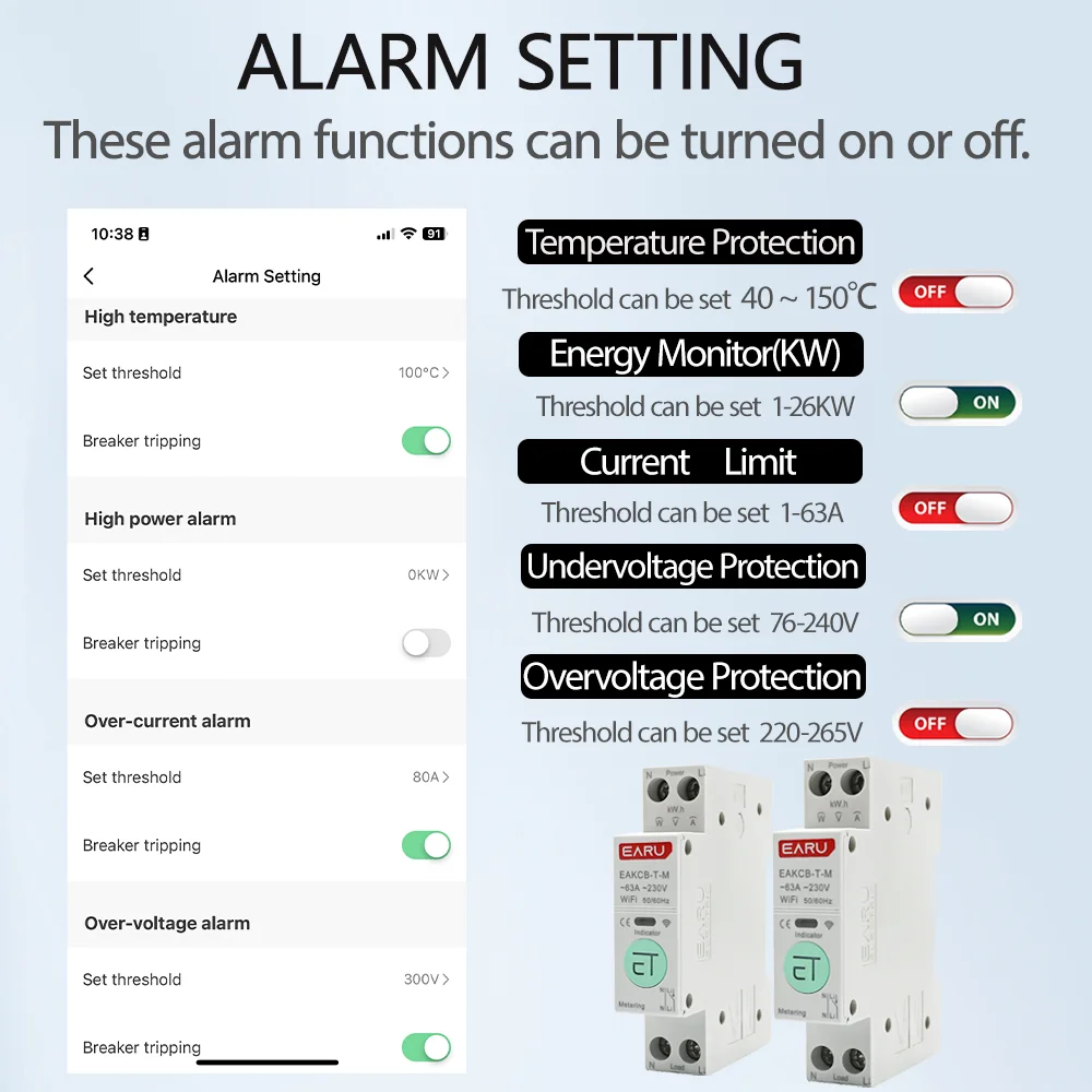 Zigbee TUYA WiFi Smart przerywacz Over Current pod ochrona napięcia pomiar mocy 1-63A bezprzewodowy przełącznik zdalnego sterowania