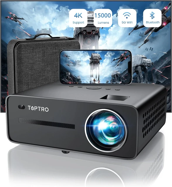 TOPTRO Projector with 5G WiFi Bluetooth Projector 4K Supported, 15000  Lumen, 300 Display Video Projectors for Home