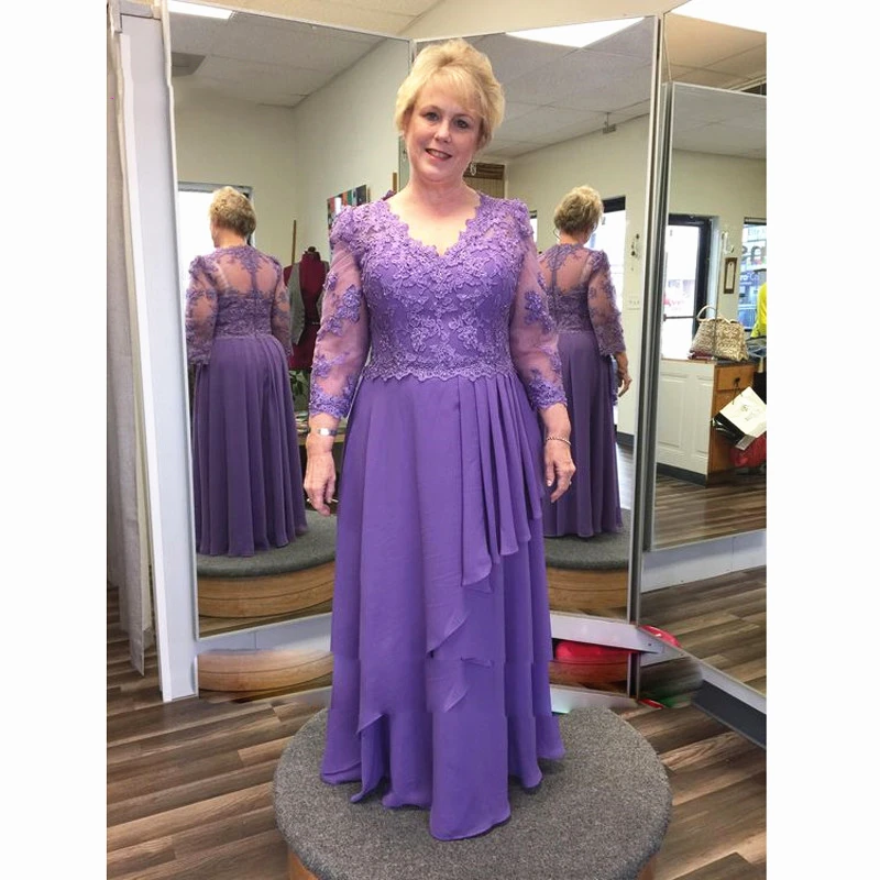 

Charming Purple Chiffon Mother Of The Bride Dresses 2023 Plus Size A Line Lace Appliques Vestido Invitada Boda Largo Elegante