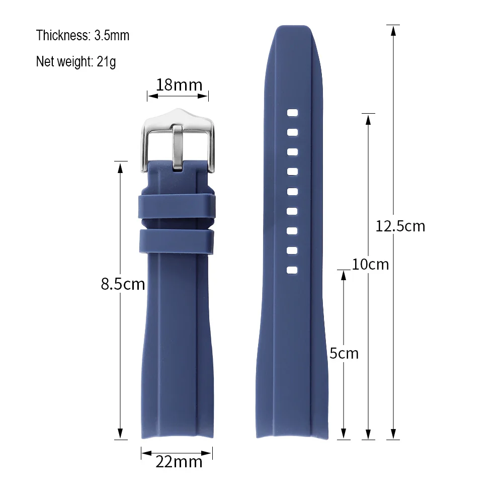 Premium Curved End Silicone Watch Strap - Soft Rubber Wristband