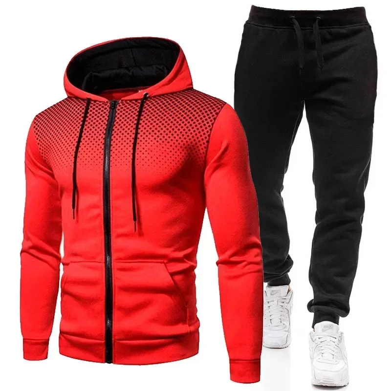 Fashion Print Tracksuit for Men Zipper Hooded Sweatshirt and Sweatpants Two Pieces Suits Male Casual Fitness Jogging Sports Sets 5