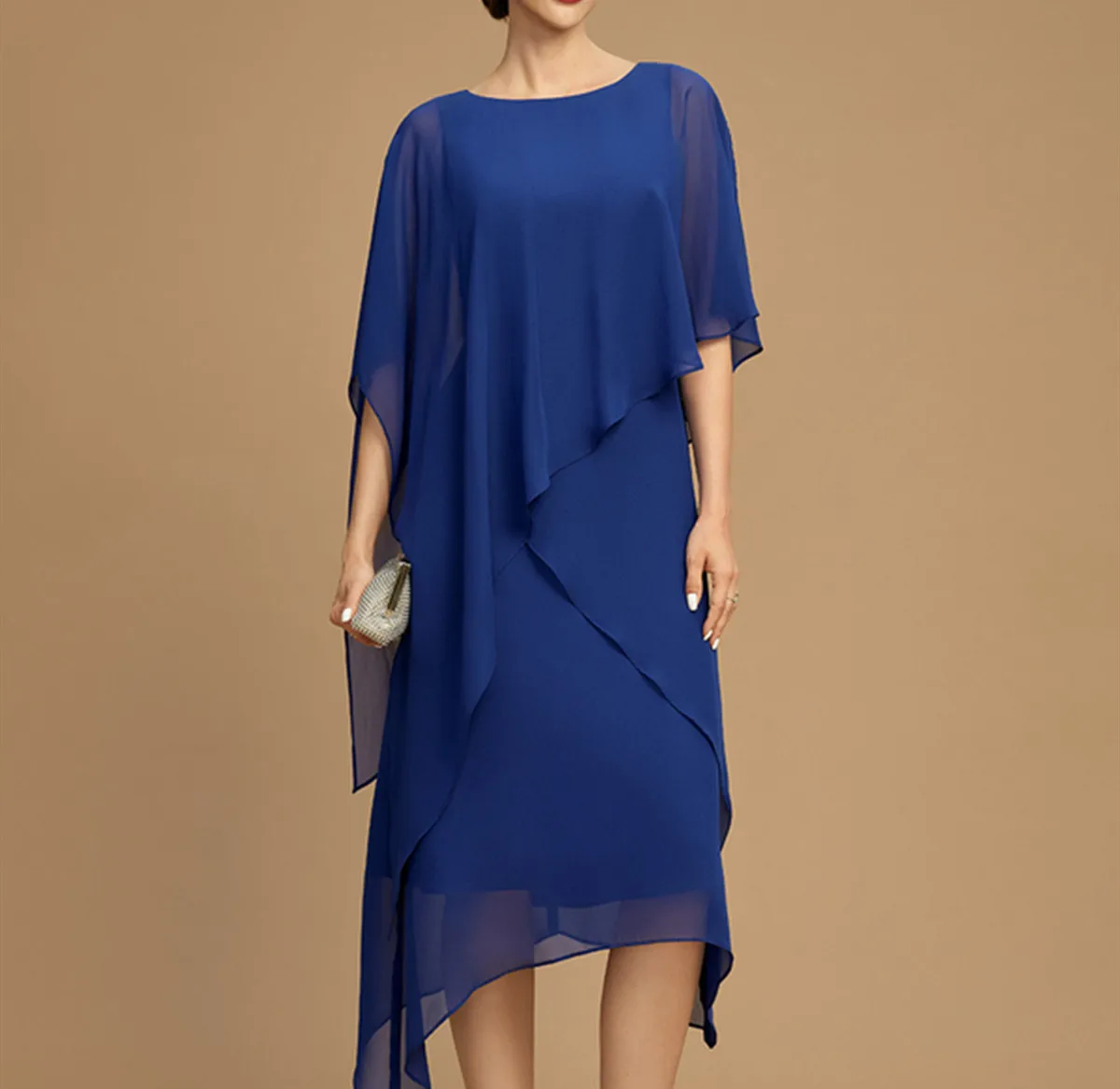 A-Line-Scoop-Neck-Tea-Length-Chiffon-Elegant-Prom-Evening-Mother-of-the ...