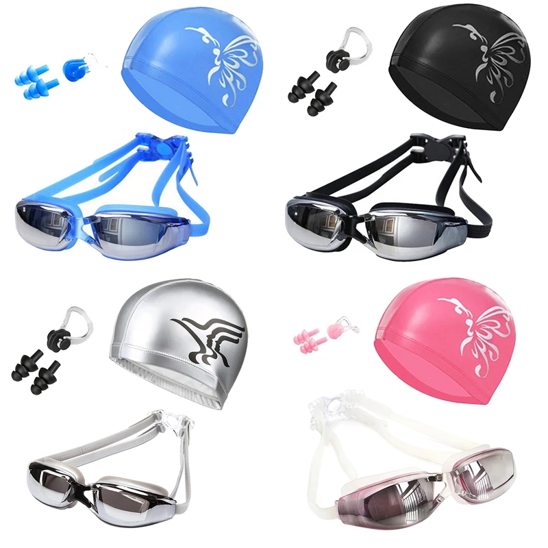 

Swimming Cap 3 In 1 Goggles + Swimming Cap + Nose Clip Earplug Combination Kit Waterproof Unisex Swimming Cap