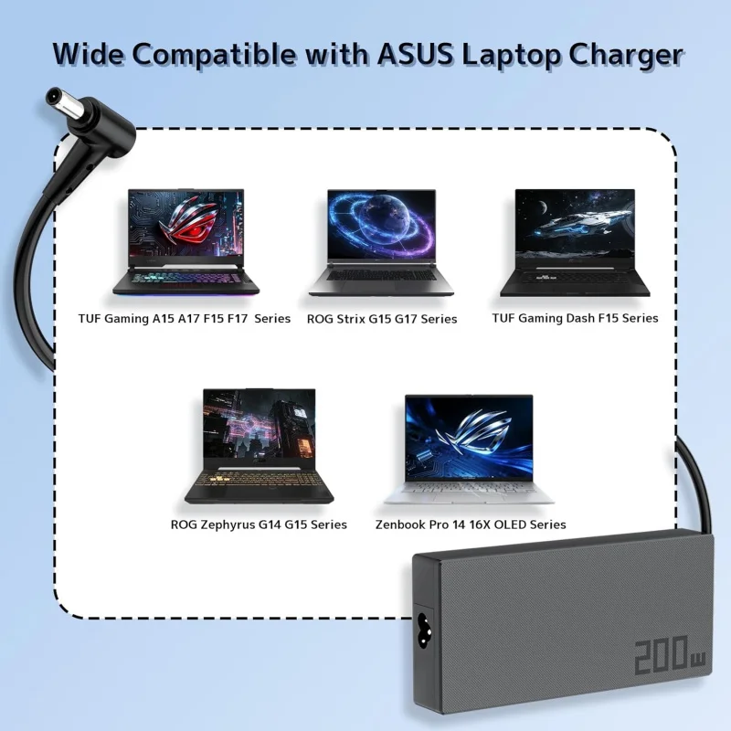 200W 20V 10A AC 노트북 전원 어댑터 ASUS TUF Gaming A15 F15 A17 F17 FA707 FA506 FX517 ROG Strix G15 G17 G513 Zenbook GA503용