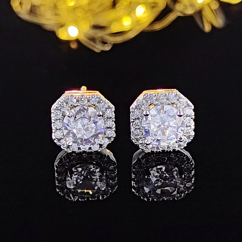 Real 925 Sterling Silver Zircon circle Stud Earrings gift E232