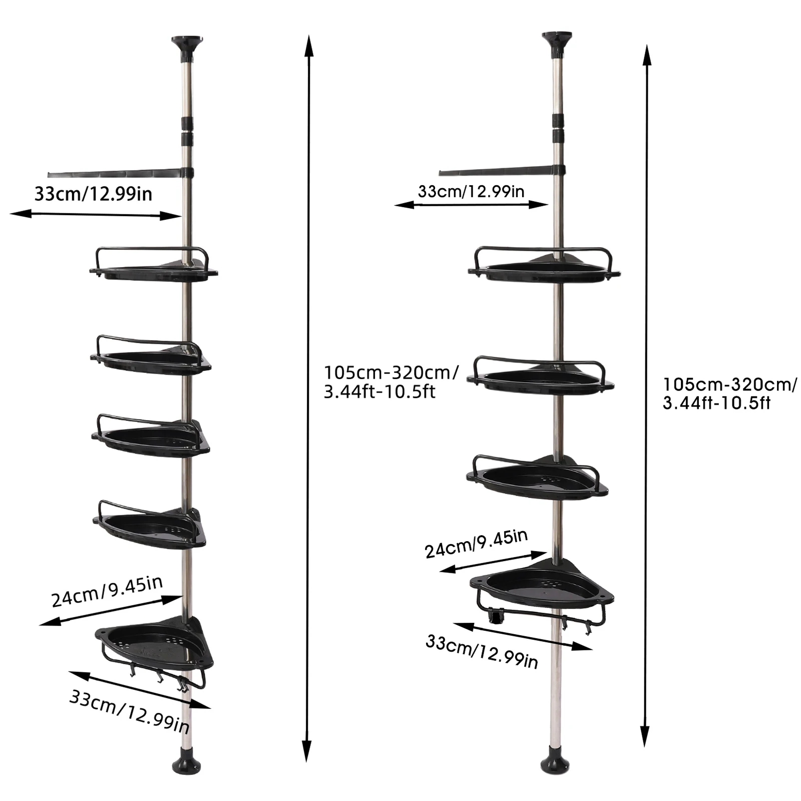 Rustproof Shower Corner for Bathroom Bathtub Storage Organizer for Shampoo Accessories 4-Tier Adjustable Shelves with Tension images - 6