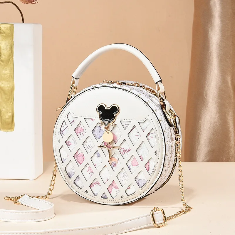 Women's Bag 2024 New Spring/Summer Personalized Trendy Korean Edition Printed Broadband Small Round Bag Crossbody Chain Bag