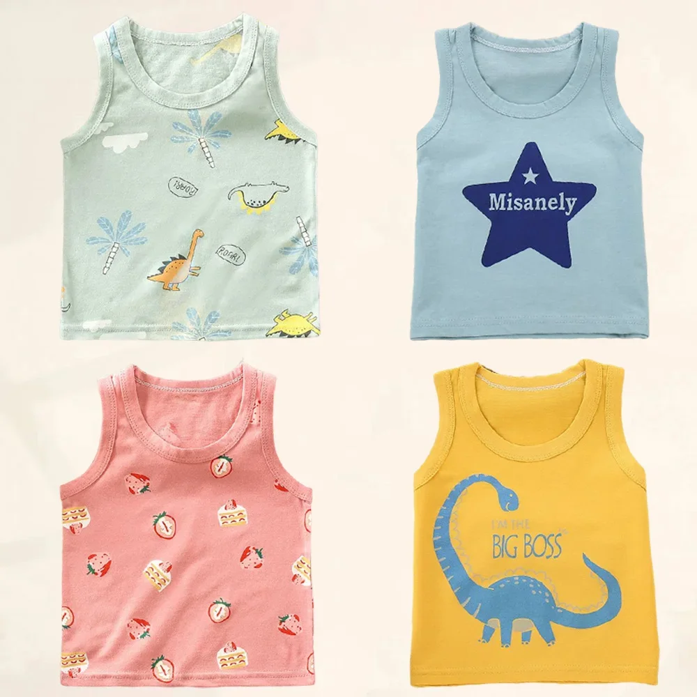 Kids tops Summer Tank Sleeveless Breathable Cotton T-shirt Vest 0-7Years Boys Girls