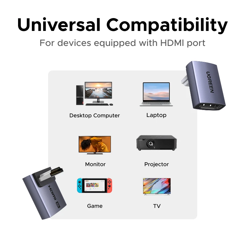UGREEN 8K@60Hz HDMI 호환 측면 벤딩 90도 직각 어댑터 노트북 모니터용 HDMI 확장 커넥터