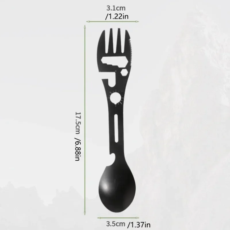 1PC 8in1 Multifunctional Whistle Knife Outdoor Camping Survival Spork Kitchen Multifunctional Wrench Bottle Opener Spoon 2