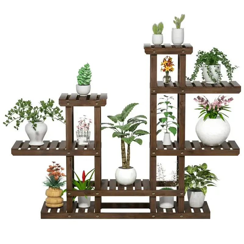 

6 Tier Plant Flower Display Stand Indoors/Outdoors for 8 Potted Plants, Brown