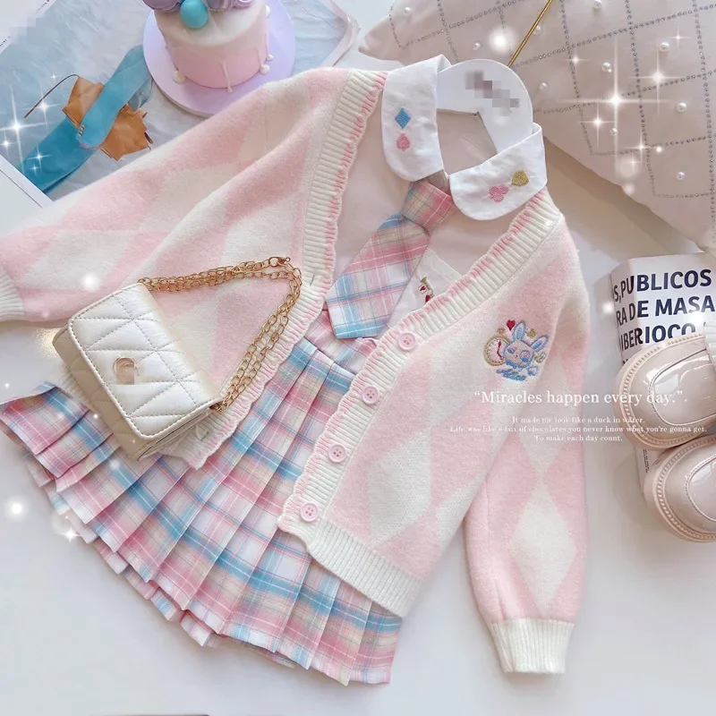 

Girls' clothing 2024 New Kids Clothes Girls jk Plaid Skirt 3-piece Girl's sweater Spring and Autumn College Style Foreign style