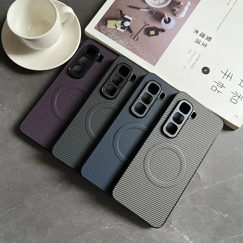 Magnetic Carbon Fiber Textured PU Leather Phone Case with Mag-Safe and Full Camera Protection