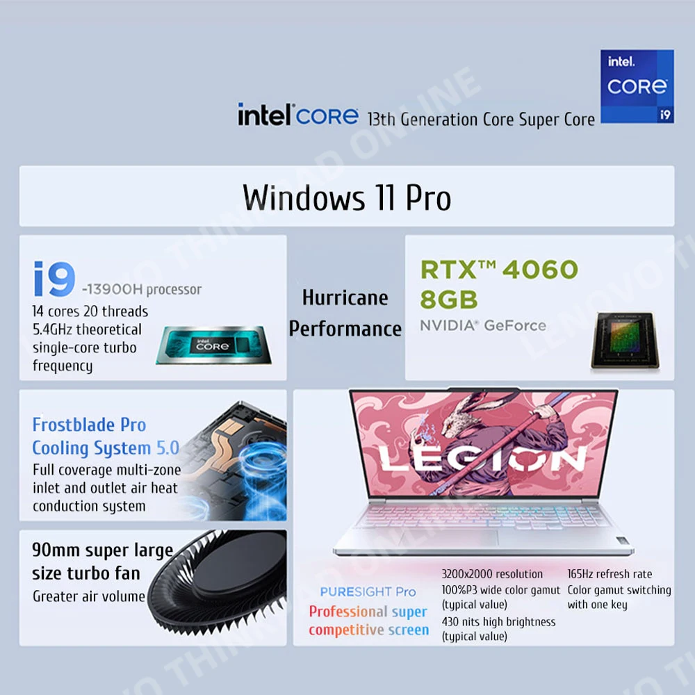 Lenovo Legion Y9000X E-sports Gaming Laptop Intel Core i9-13900H 32G RAM 1T SSD/RTX 4060/4070 Graphics 16 Inch 165Hz Notebook PC 2