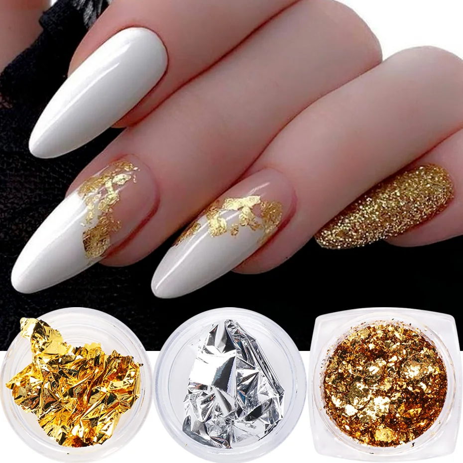 Magic Mirror Chameleon Glitter Nail Flakes Sequins Powder Gold Silver Red Irregular Paillette Nail Decoration SACB01-08