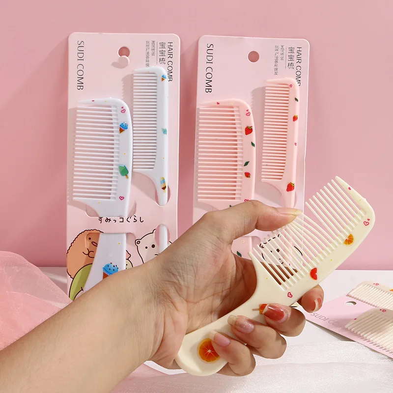 Baby Hair Comb Hair Brush Comb Cute Kids Hairdressing Supplies Comb Anti-static Pointed Tail Hair Brush for Girls Cartoon Strawberry Fruit Hairbrush 2pcs/set