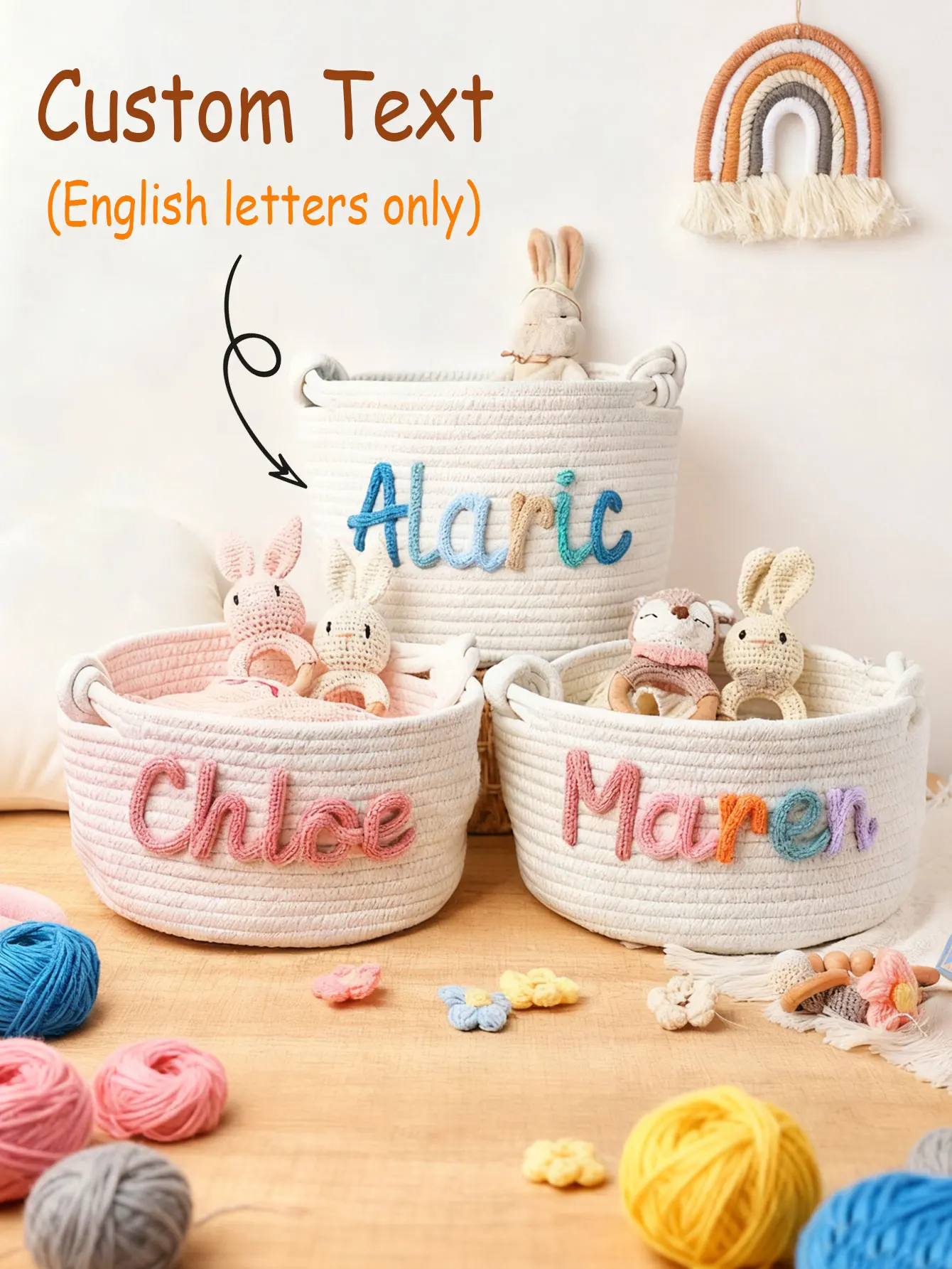 1pc custom personalized vintage handmade round storage basket, customized letter name, daily life home decoration/Christmas gift