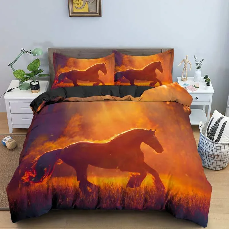 3D-Bettbezug-Set mit Tiermotiv, herrschsüchtiges galoppierendes Pferd, weiches 2/3-teiliges Bettbezug-Set aus Polyester mit Kissenbezug – Detail 13