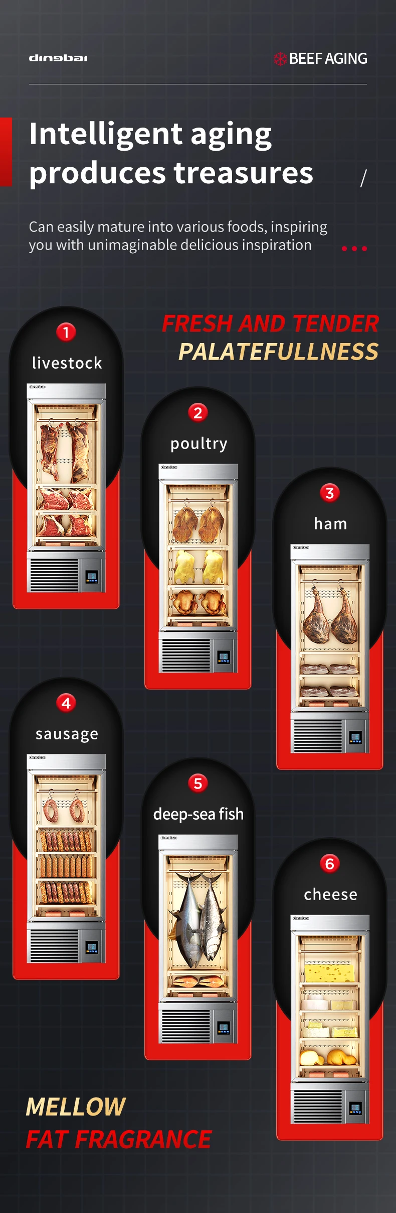 Grade Beef Aging Meat Preservation Cabinet Triple Doors Automatic Defrost Commercial Dry Aging Fridge for Steak Restaurant