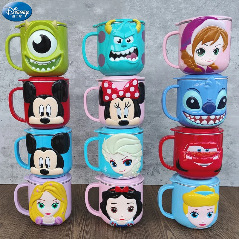 Disney Mickey Minnie Frozen 2 Princess Elsa Milk Cup ABS Cups BPA Kids  Cartoon Mermaid Cup Children Transparent Juice Drink Cup